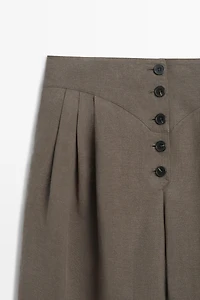 Linen blend pleated trousers