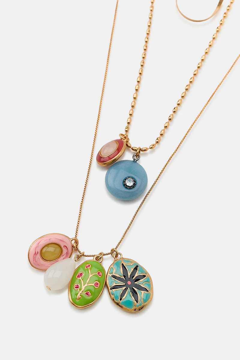PACK OF 3 CHAIN NECKLACES WITH CHARMS AND STONES
