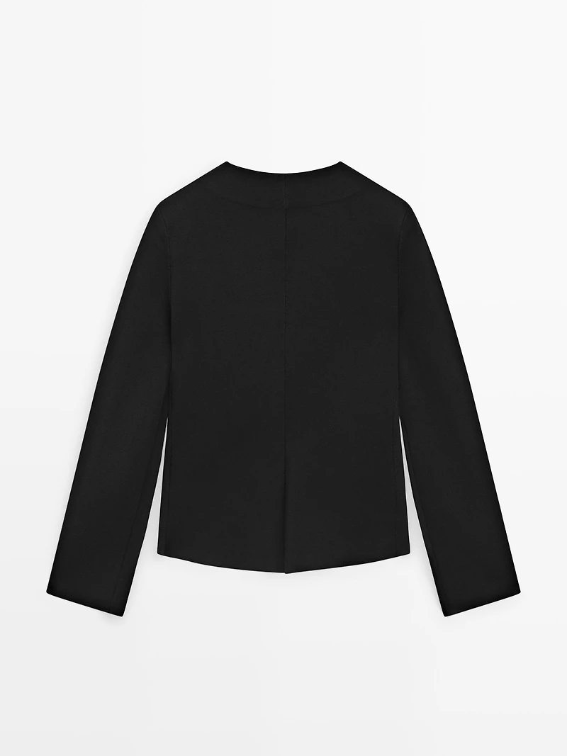 Knit V-neck blazer with fastening detail