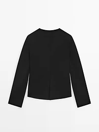 Knit V-neck blazer with fastening detail