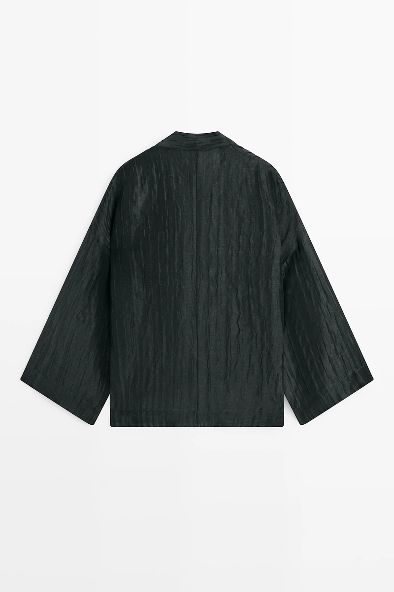 Textured linen blend V-neck kimono