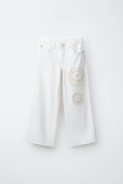 CROCHET FLORAL WIDE LEG JEANS