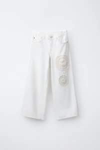 CROCHET FLORAL WIDE LEG JEANS