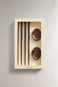 WOODEN CHOPSTICKS AND STAND SET (SET OF 2)