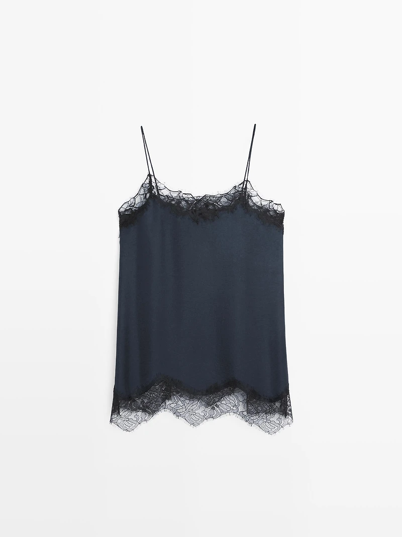 Camisole top with contrast lace detail