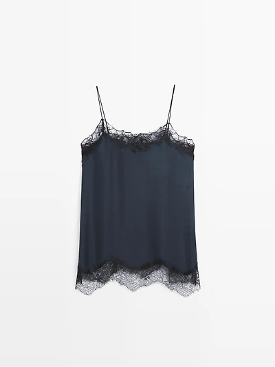Camisole top with contrast lace detail
