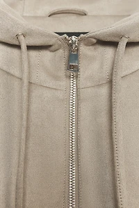 FAUX SUEDE HOODED BOMBER JACKET