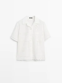 Embroidered short sleeve patchwork shirt