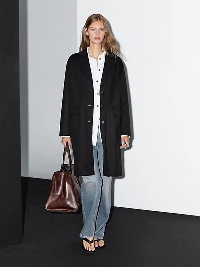 Manteau long en laine mélangée