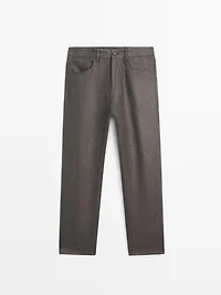 Linen semi-jogger fit denim-effect trousers