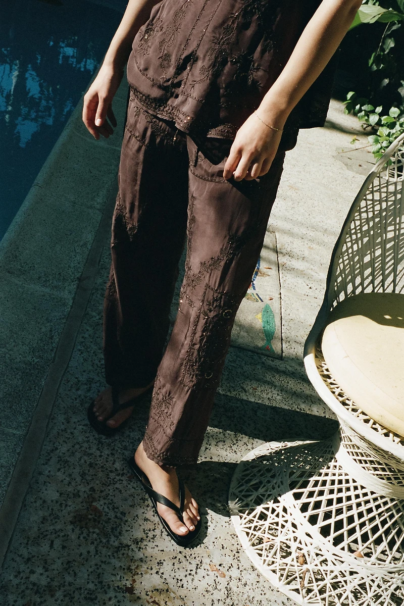 EMBROIDERED BEADED PANTS