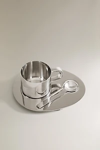 STEEL MUG, SPOON AND TRAY SET