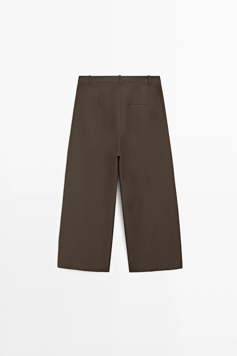 Cotton blend poplin wide-leg pants