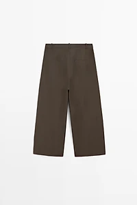 Cotton blend poplin wide-leg pants