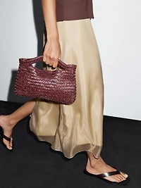 Silk blend double-layer midi skirt