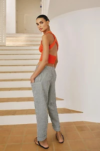 PANTALON À TAILLE ÉLASTIQUE ET CARREAUX