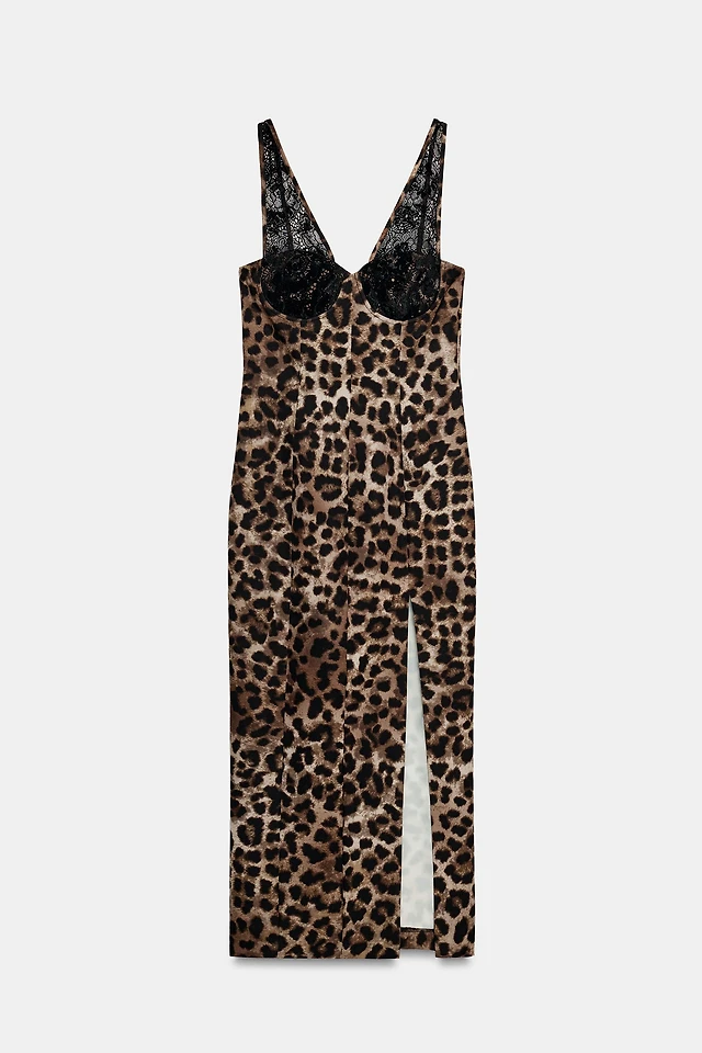 Zara ANIMAL PRINT LACE MIDI DRESS | Place Rosemre