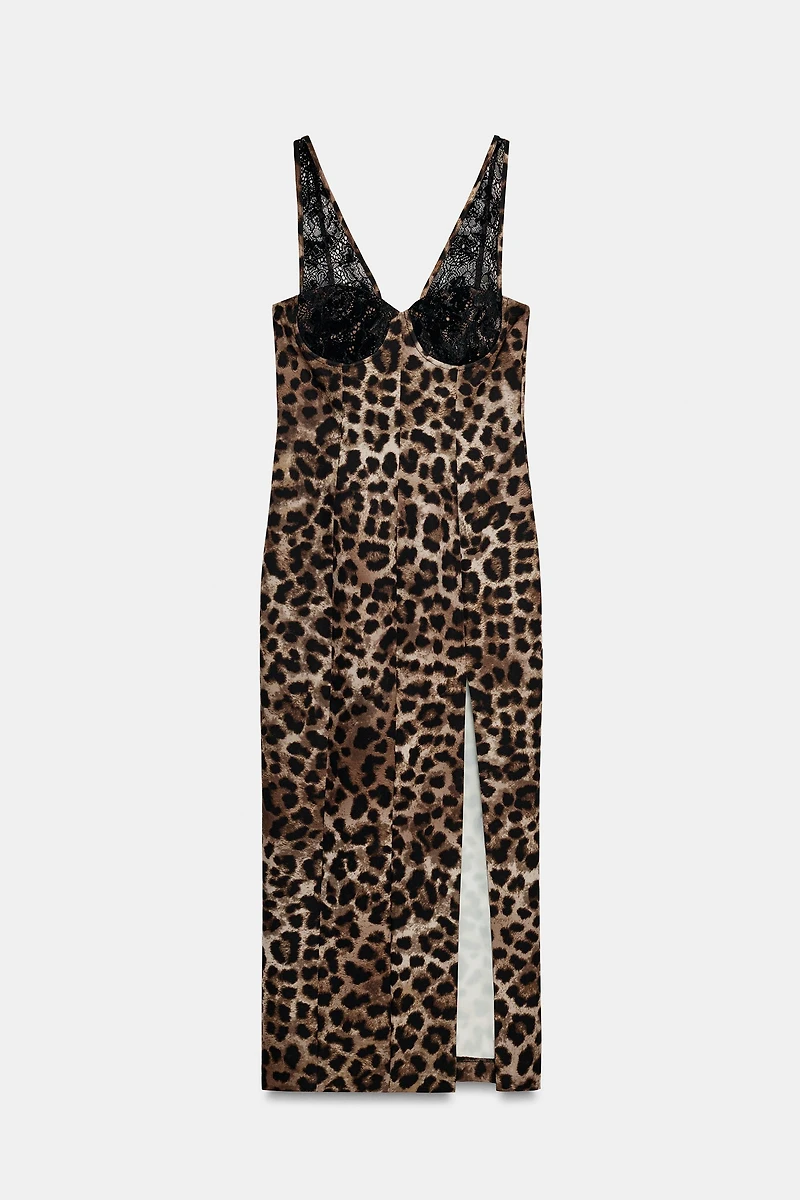 ANIMAL PRINT LACE MIDI DRESS