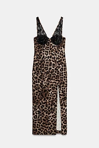 ANIMAL PRINT LACE MIDI DRESS