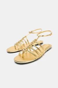 METALLIC EFFECT FLAT SANDALS