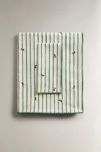 STRIPED TABLECLOTH WITH FLORAL EMBROIDERY