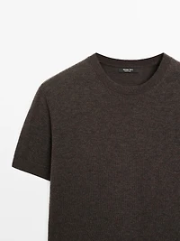 Short-sleeve wool blend knit sweater