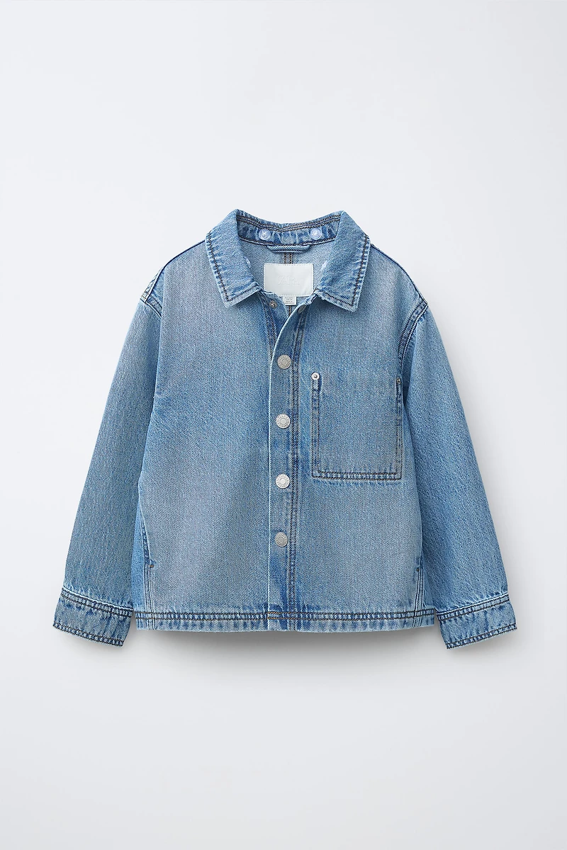 DENIM OVERSHIRT WITH REMOVABLE FLEECE HOODIE