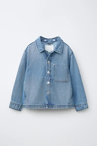 DENIM OVERSHIRT WITH REMOVABLE FLEECE HOODIE