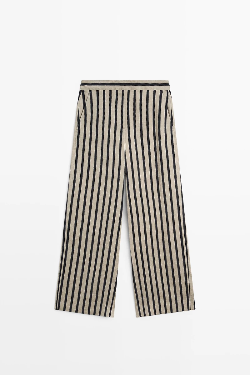 Striped wide-leg linen blend pants