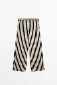 Striped wide-leg linen blend pants