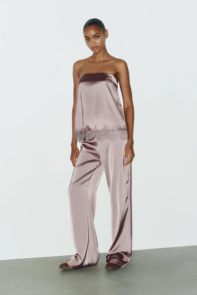 HIGH-WAISTED SATIN PANTS