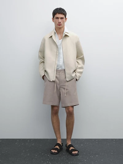 Cotton blend semi-jogger Bermuda shorts