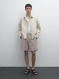 Cotton blend semi-jogger Bermuda shorts