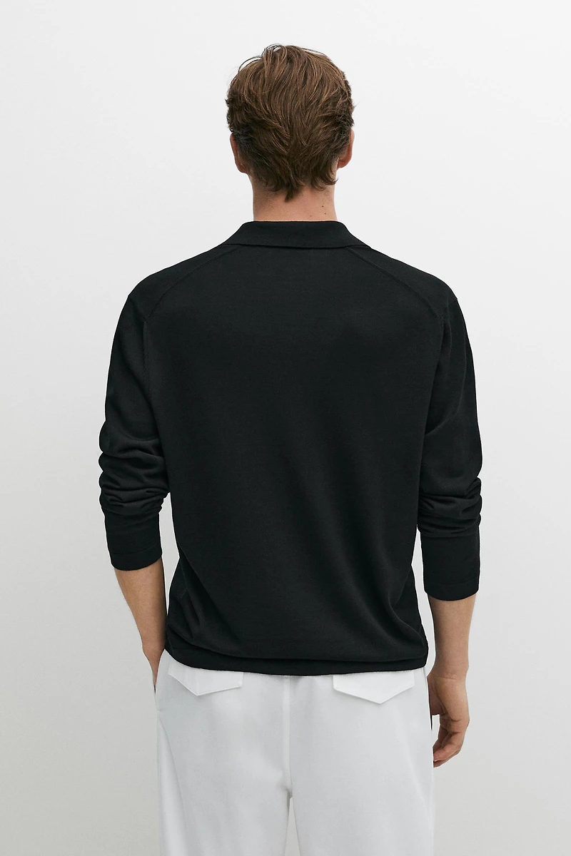 100% merino wool knit polo sweater
