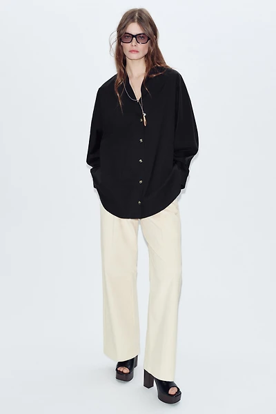 V-NECK POPLIN SHIRT