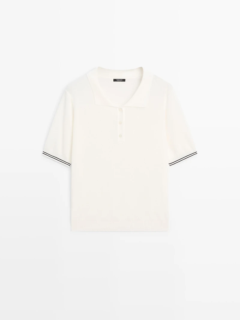 Knit polo shirt with sleeve detail