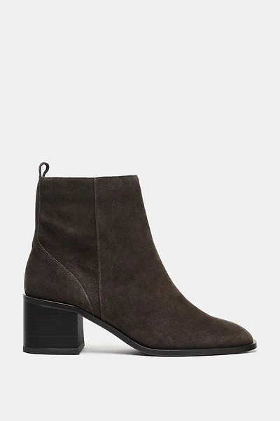 BOTTINES EN CROÛTE DE CUIR À TALONS LARGES