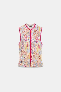 PRINTED EMBROIDERED EYELET TOP