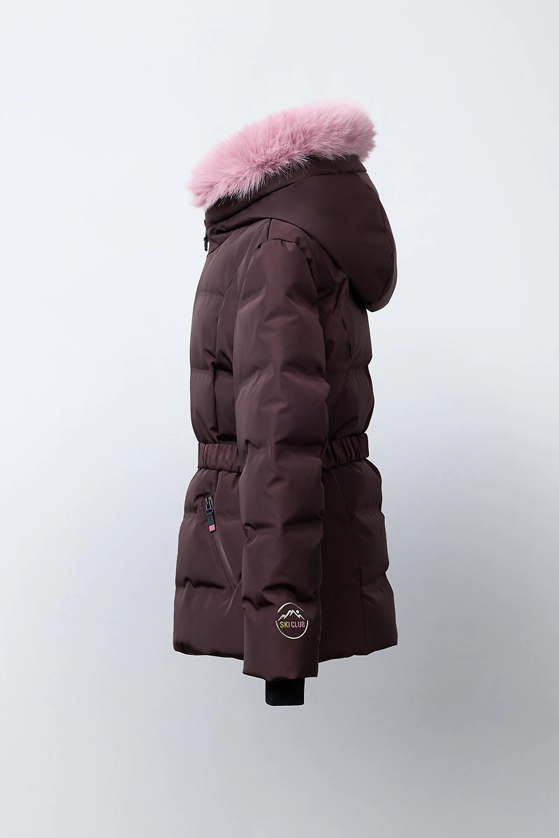 DOWN FEATHER PUFFER JACKET WITH BELT, WATER-RESISTANT AND WINDPROOF, RECCO® SYSTEM, SKI COLLECTION