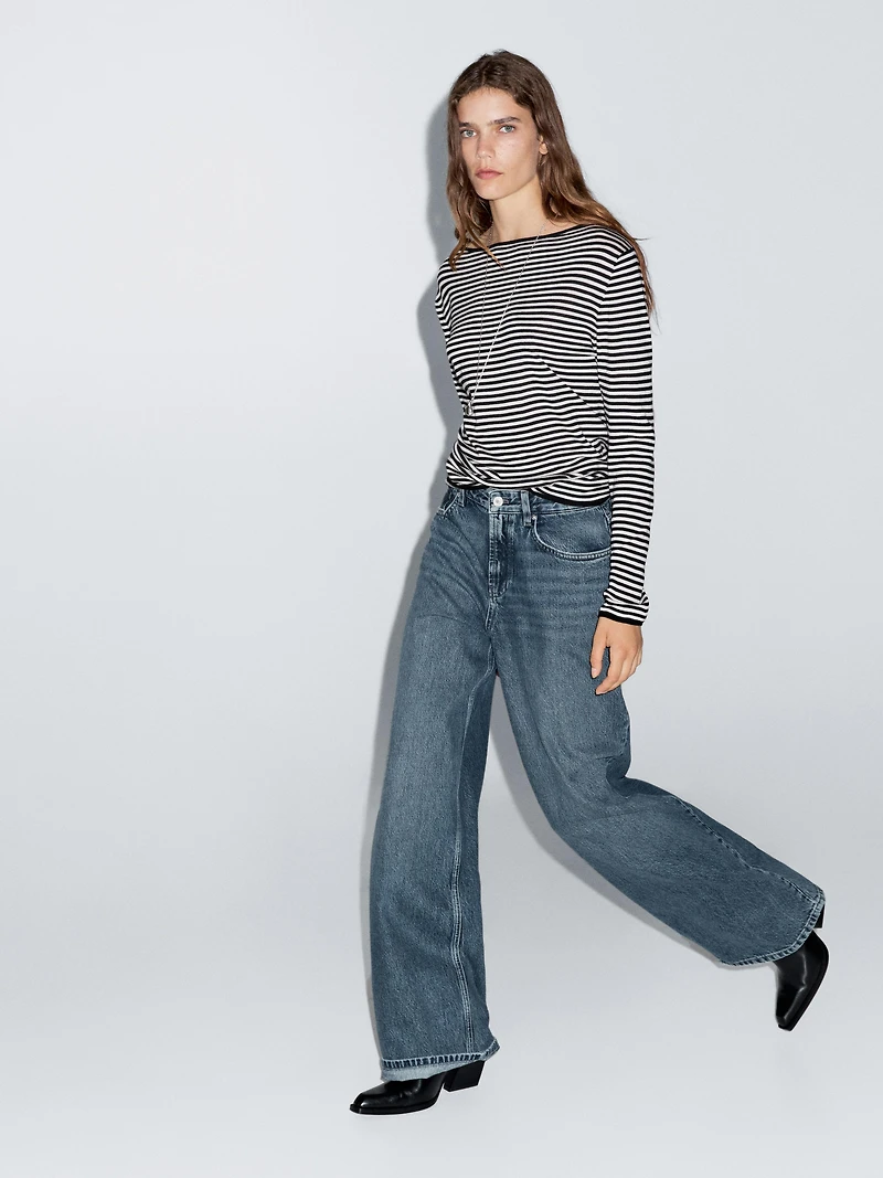 Striped long sleeve knit sweater