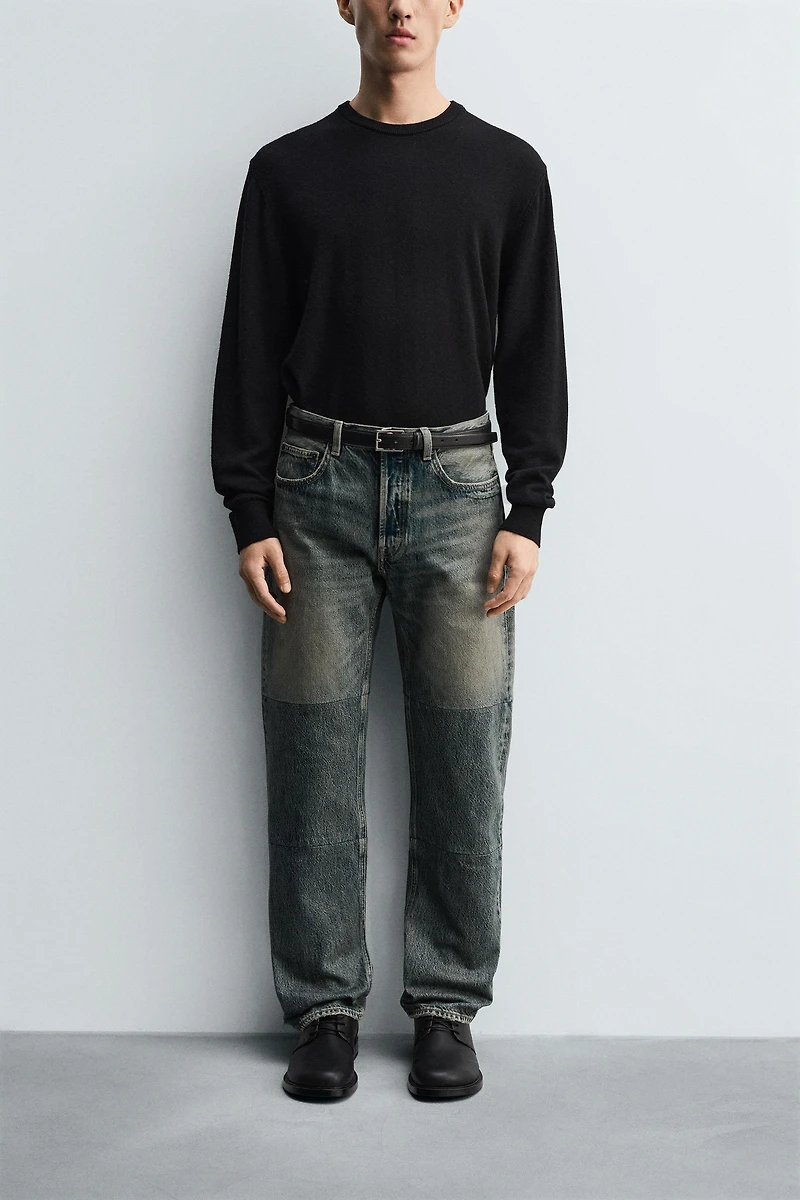 STRAIGHT FIT SEAMED JEANS
