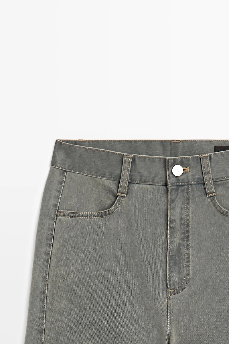 Wide-leg cotton jeans with denim detail