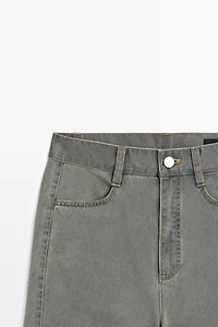 Wide-leg cotton jeans with denim detail