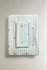 STRIPED TABLECLOTH WITH FLORAL EMBROIDERY