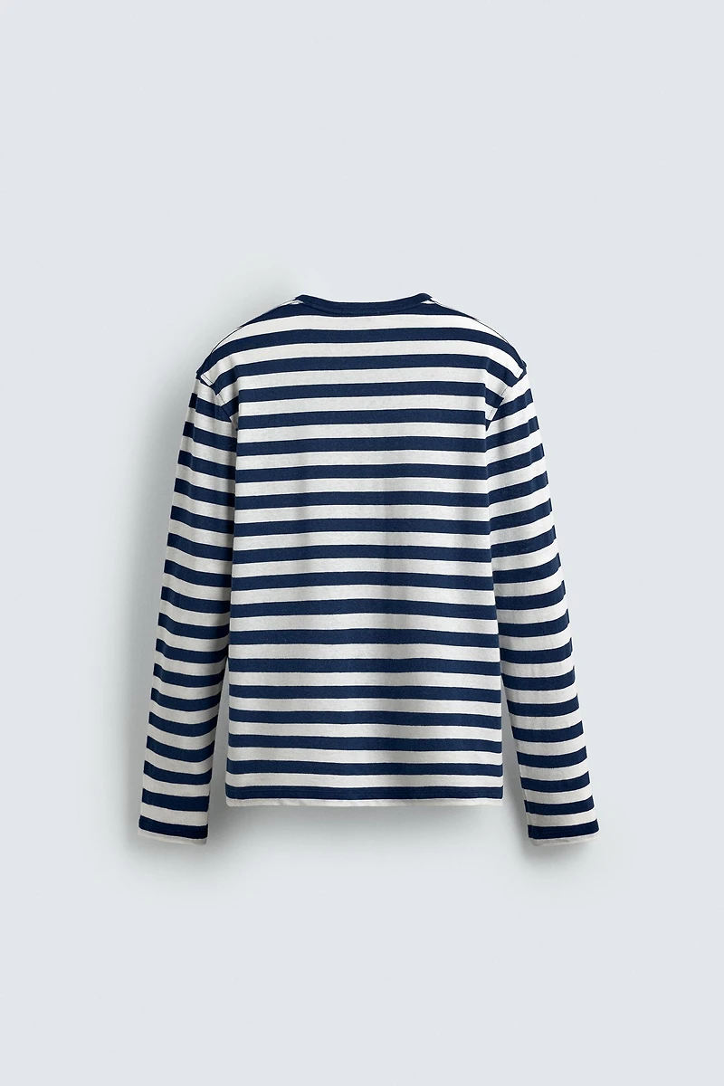 T-SHIRT À MANCHES LONGUES LIN/COTON RAYURES