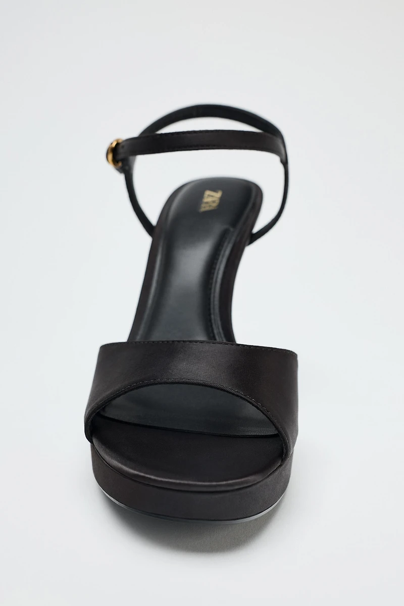 SATIN-EFFECT HEELED SANDALS