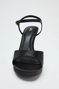 SATIN-EFFECT HEELED SANDALS