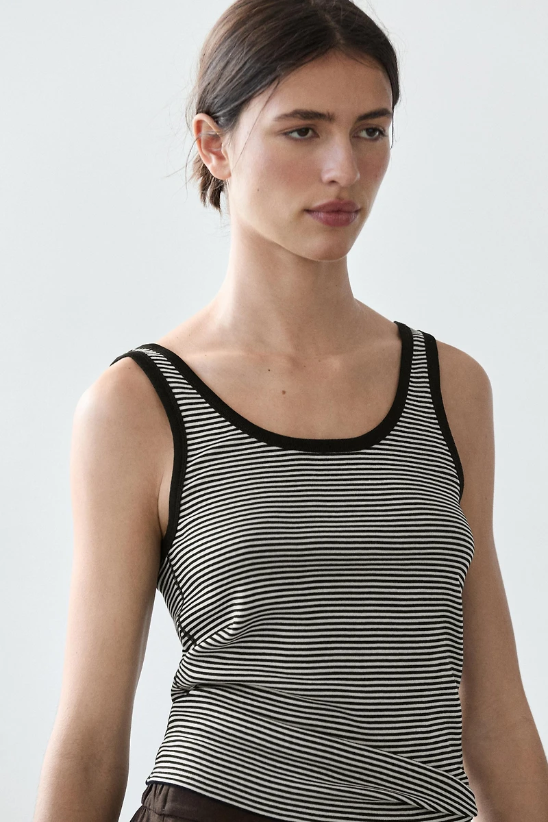 Cotton top with striped detail
