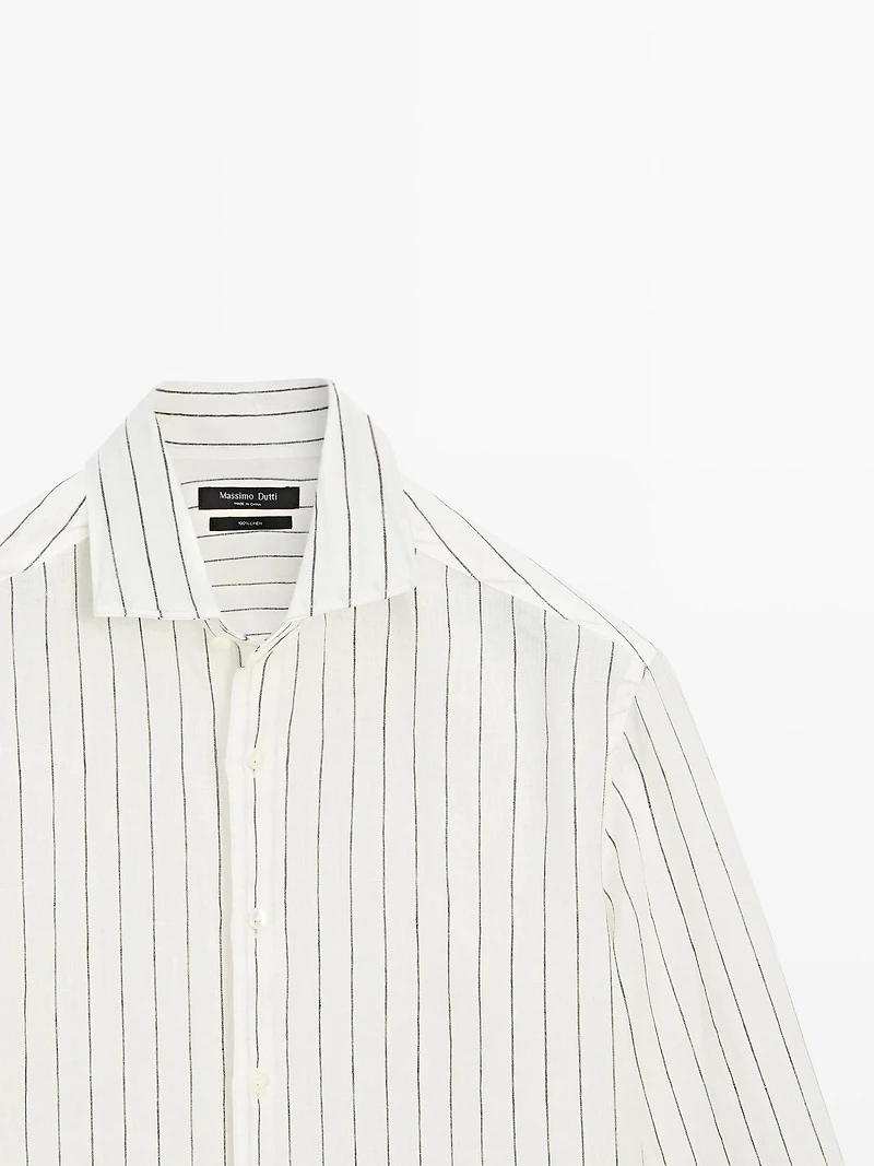 100% linen slim fit striped shirt