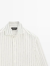 100% linen slim fit striped shirt